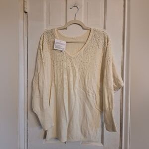 Belle By Kim Gravel Elegant Cream Embellished Women's Sweater
